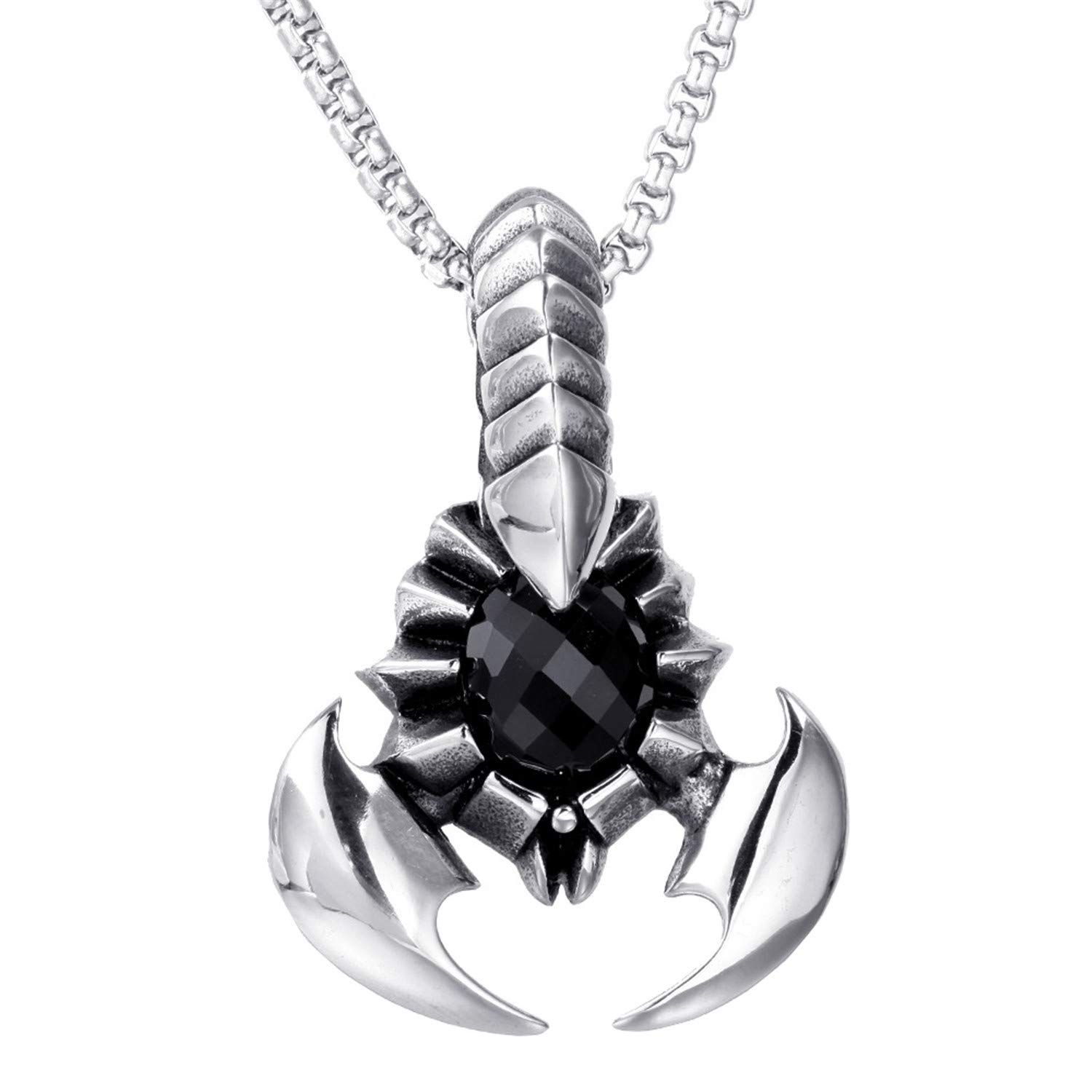 OAKKY Men's Vintage Large Heavy Stainless Steel Scorpion King Gemstone Pendant Necklace