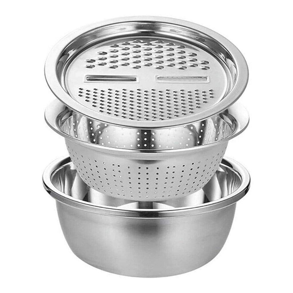 Lanzi 3 Unids/Set Cuenca De Cocina De Acero Inoxidable/Colador, Cocina Colador De Malla Fina Canasta De Lavado De Vegetales, Verduras Multifuncionales Filtro De Fruta (Size : 28cm)