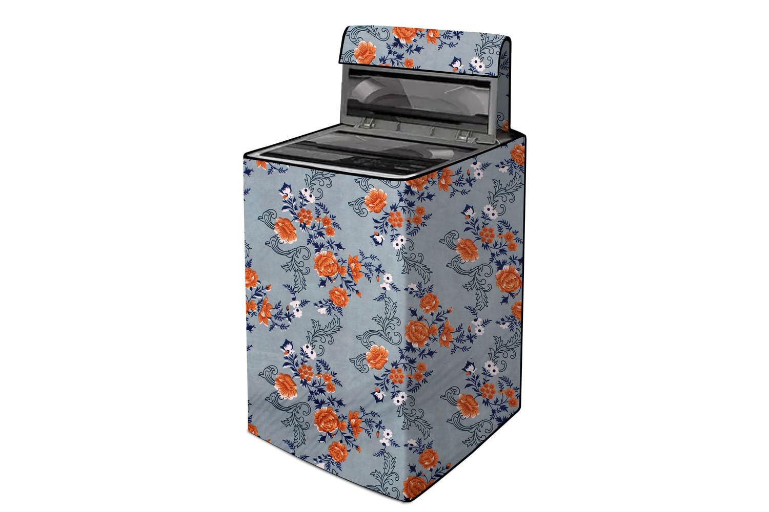 The Furnishing Tree Fully Automatic Top Load Washing Machine Cover | Waterproof & Dustproof | Easy to Clean | Durable & Washable, Floral Pattern Blue, Polyester, (63x63x92 CM)