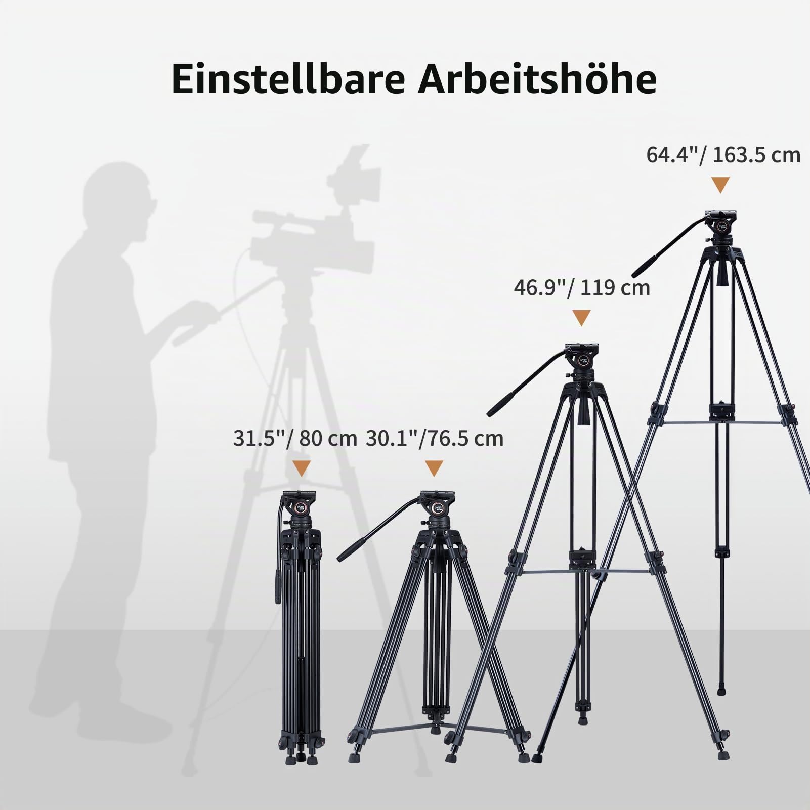Cayer BV30 Video Tripod, Robust Aluminium Alloy Camera Tripod with 360° Fluid Head, Quick Release Plate Compatible with Canon Nikon Sony and Other DSLR Camera Camcorders, 8 kg Load Capacity
