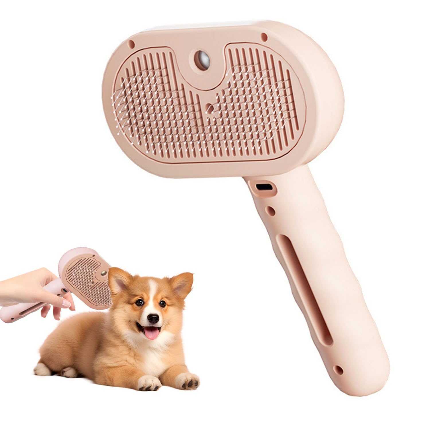 Magic Wand for Pet Hair, Pet Spray Hair Removal Comb with Steamer, 3 in 1 Mist Massage Brushes with Handle, Rechargeable Cleaning Spray Comb Steam Grooming Brush for Cat and Dog (Pink)