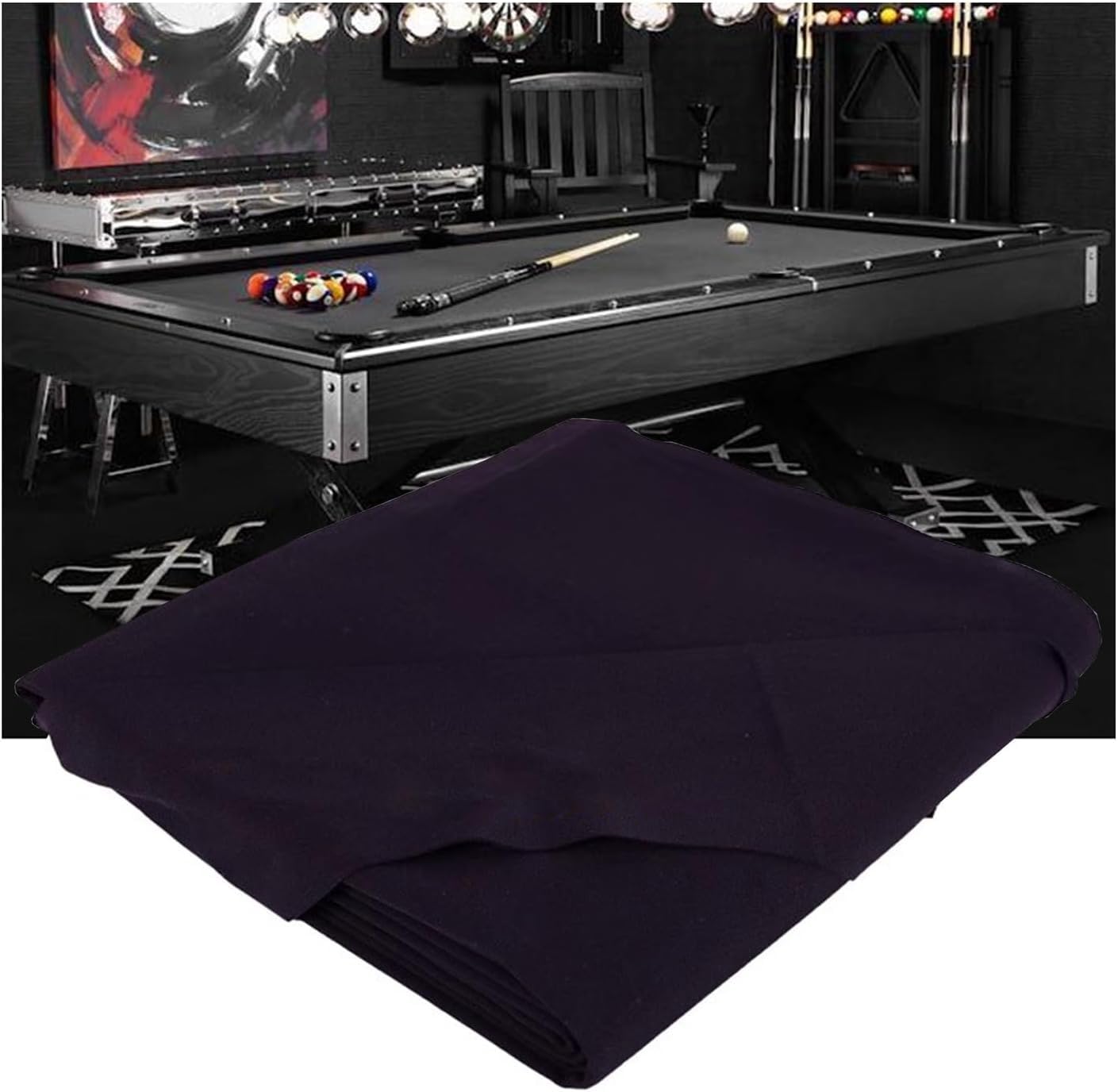 VUIKLCty Snooker Table Cloth (including 6 Edge Strips), Suitable For Home Or Pub Games Rooms(Schwarz)