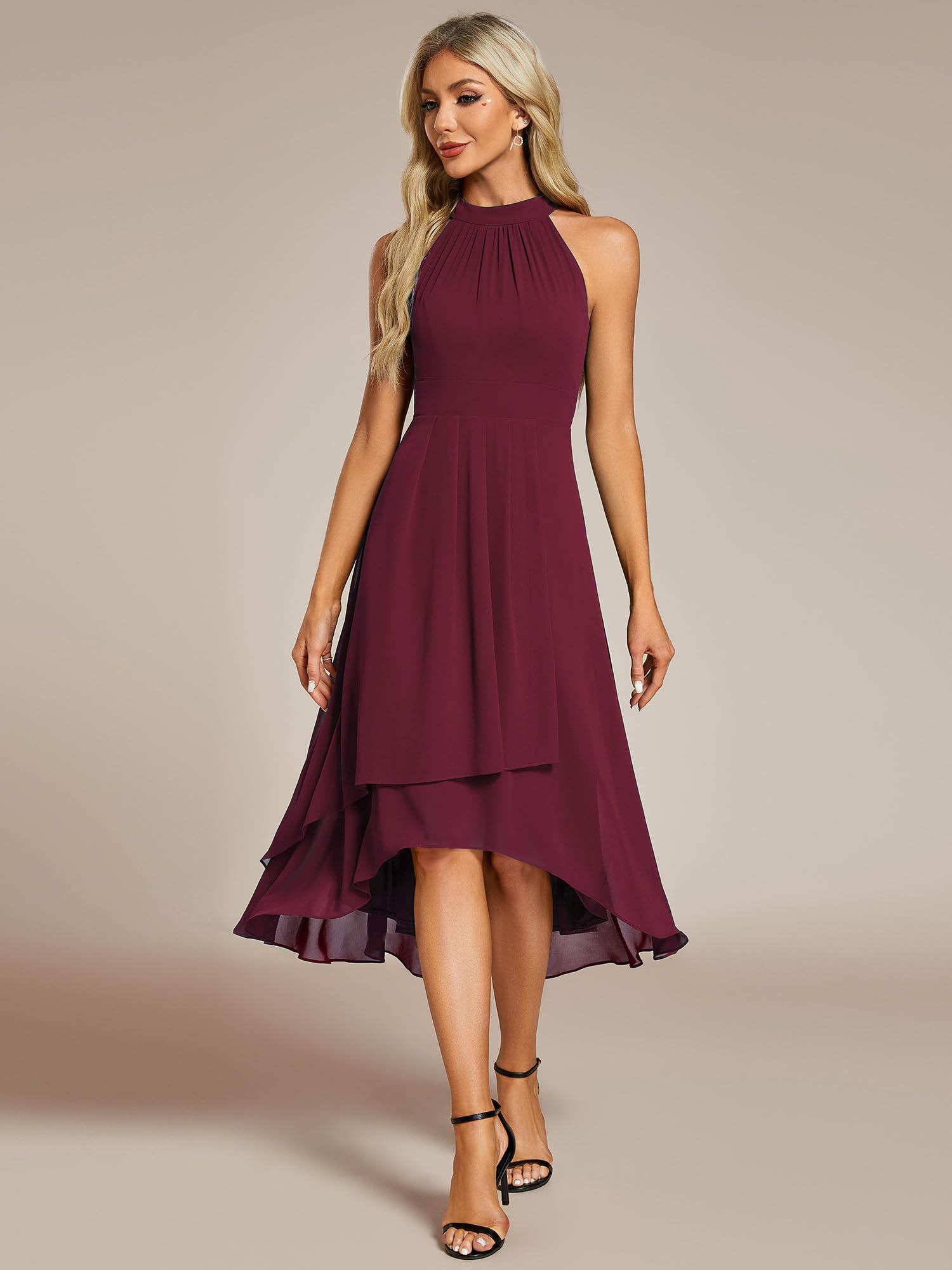 Ever-Pretty Vestido sexy de gasa para mujer, con cuello halter, sin mangas, para invitada de boda, 31926