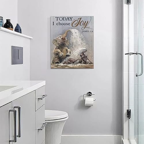 Miniatura 6 de Divertido elefante para el baño, arte de pared lindo elefante, decoración de pared, lienzo de animales salvajes, pintura enmarcada para el hogar,