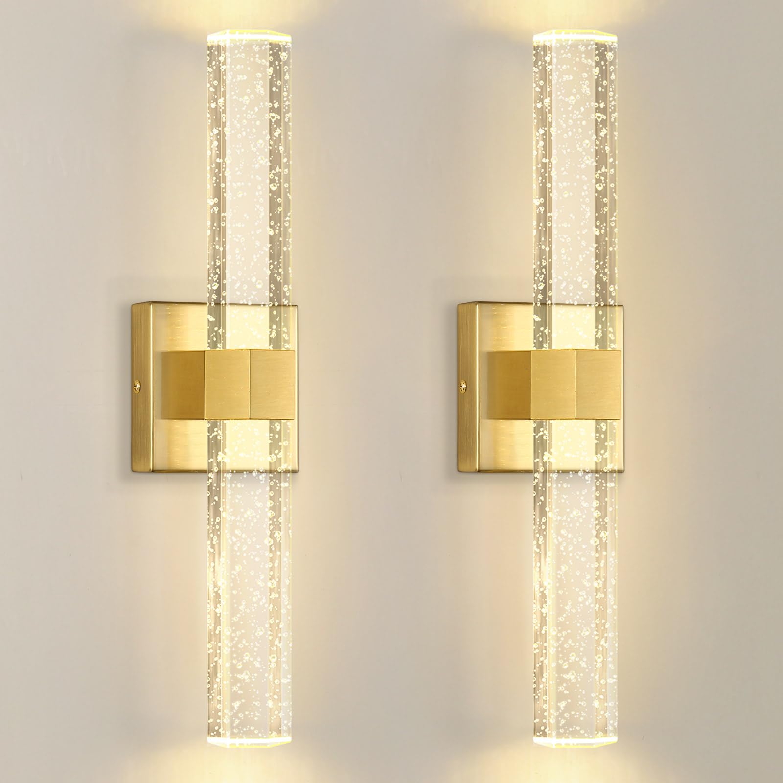 cenozo Set of 2 Gold LED Wall Sconce Lights Warm Light Modern Crystal Wall Lights Vanity Lighting Fixtures Sconces for Bathroom Living Room Bedroom