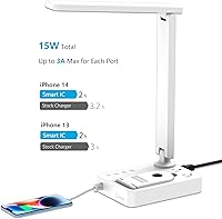 Vista 3 de Drevet Lámpara LED de escritorio con cargador inalámbrico, luz de mesa de escritorio con puerto de carga USB y 2 tomacorrientes, 3 modos de White2.0