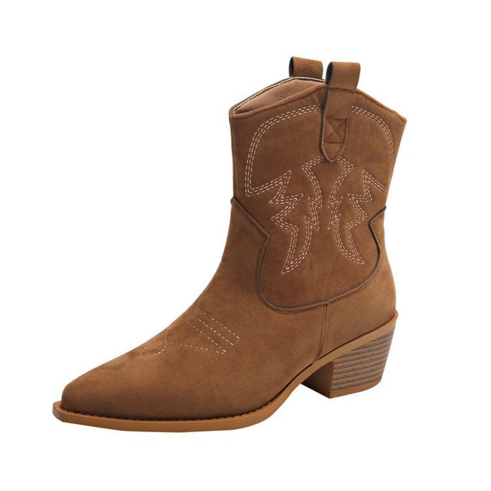 Womens Cowboy Mid Calf Western Boots Embroidered Pointed Toe Chunky Block Heel Pull on Block Heels Pattern Western