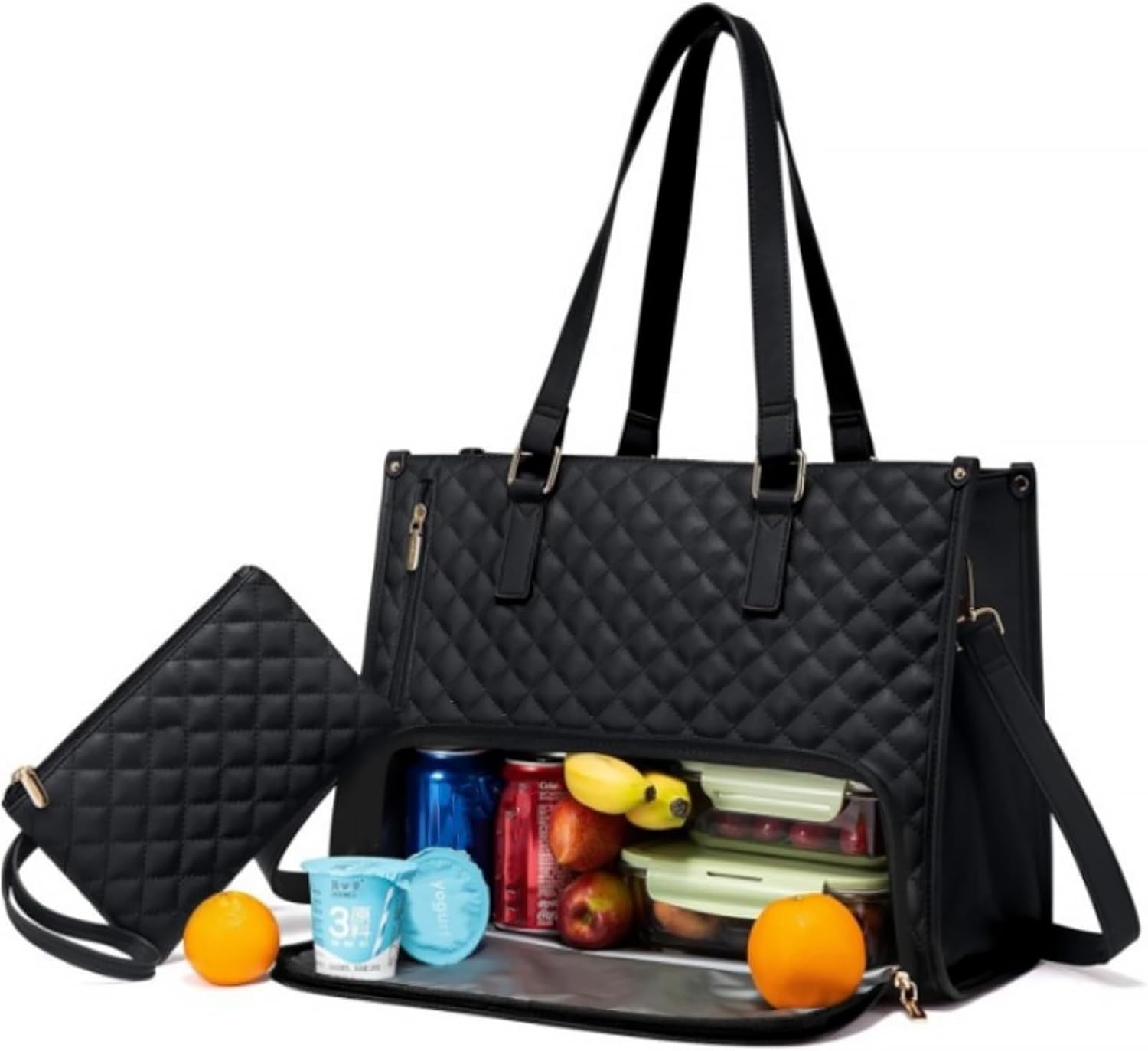 Womens Lunch Bags For Work Includes Wallet & Keychain, 2-IN-1 Lunch Tote - 16" Laptop Compartment