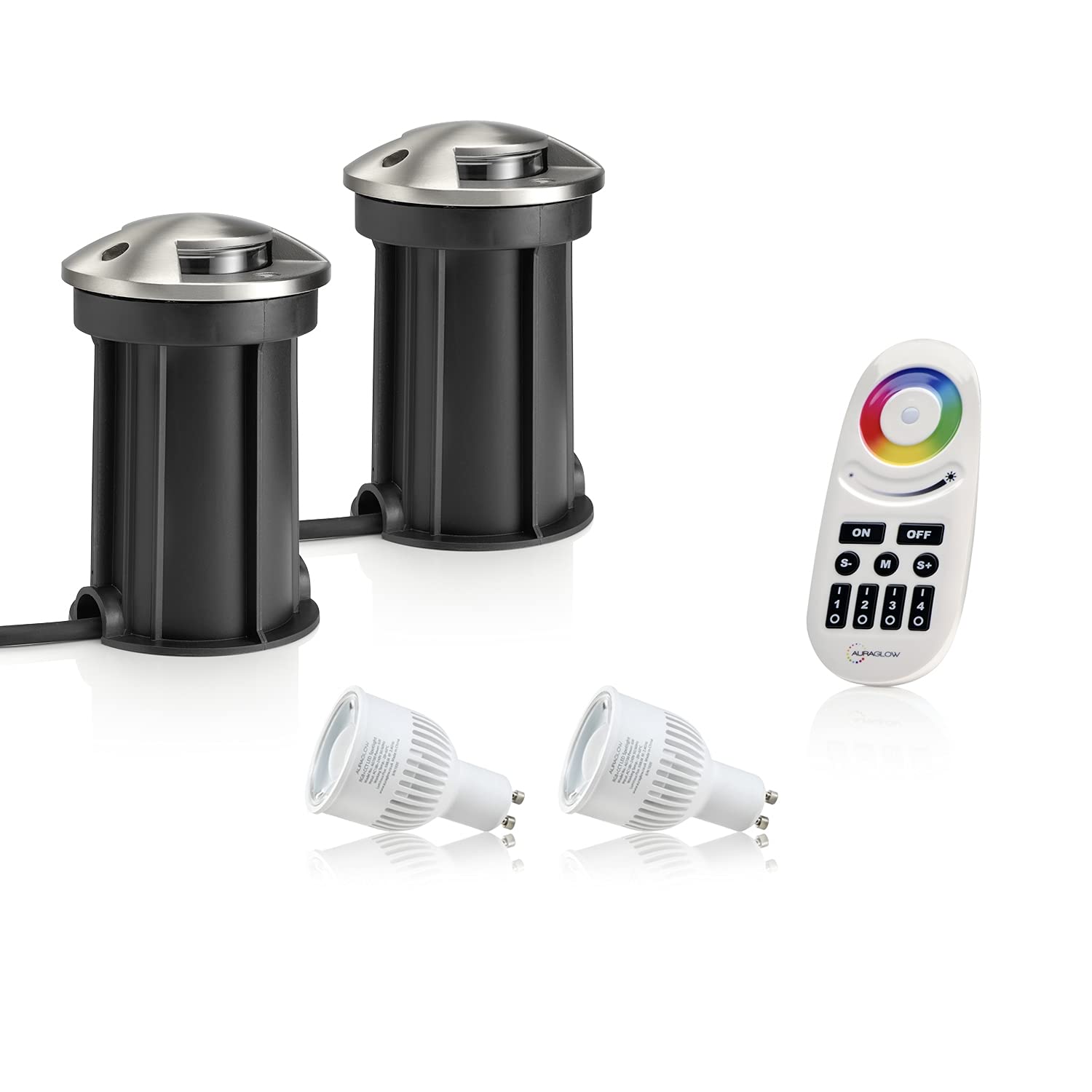 Auraglow Deep Recessed IP67 Outdoor Deck Light - Anti-Dazzle - Colour Changing with 4 Zone Remote - 2 Pack