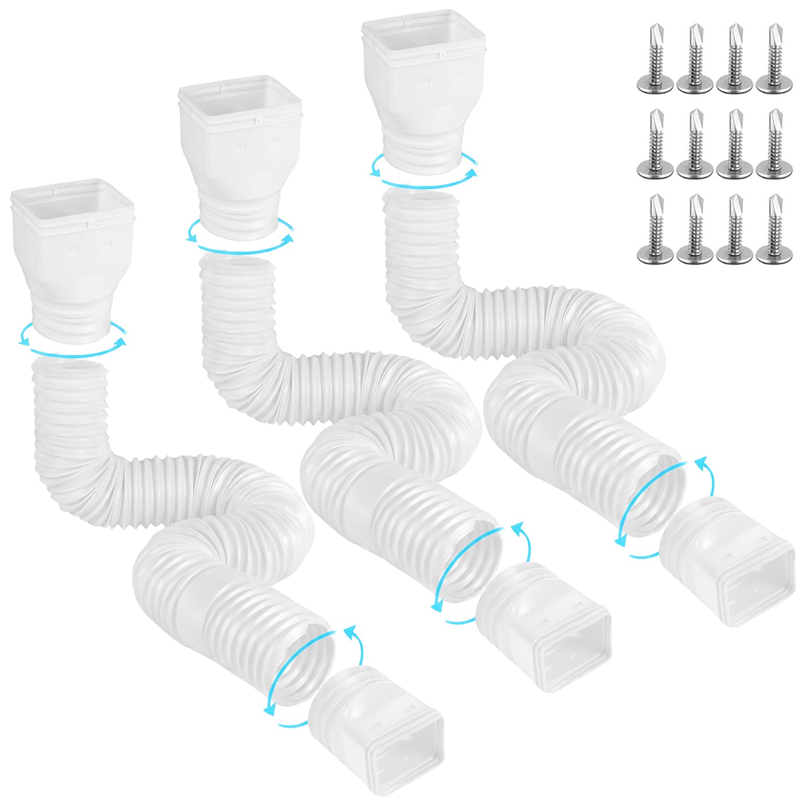 Gutterlix 3 Pack Flexible Gutter Downspout Extensions Extendable from 21" to 67", Downspout Extender Comes with Adapters, Thickened Down spout Drain Extension for Rainwater Drainage(White)