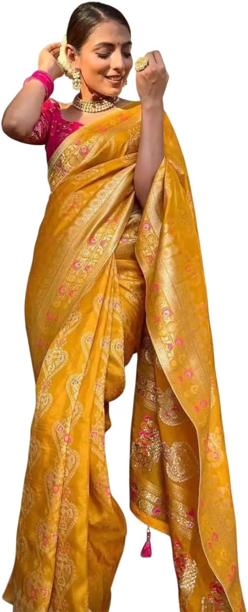 REVENANT Banarasi silk Saree for Women with Unstitched Blouse Piece Indian Wear For Women