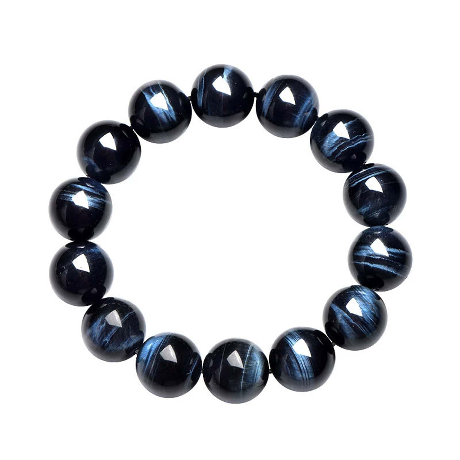 Pulsera con Cuentas de Cristal de Ojo de Tigre Azul Genuino