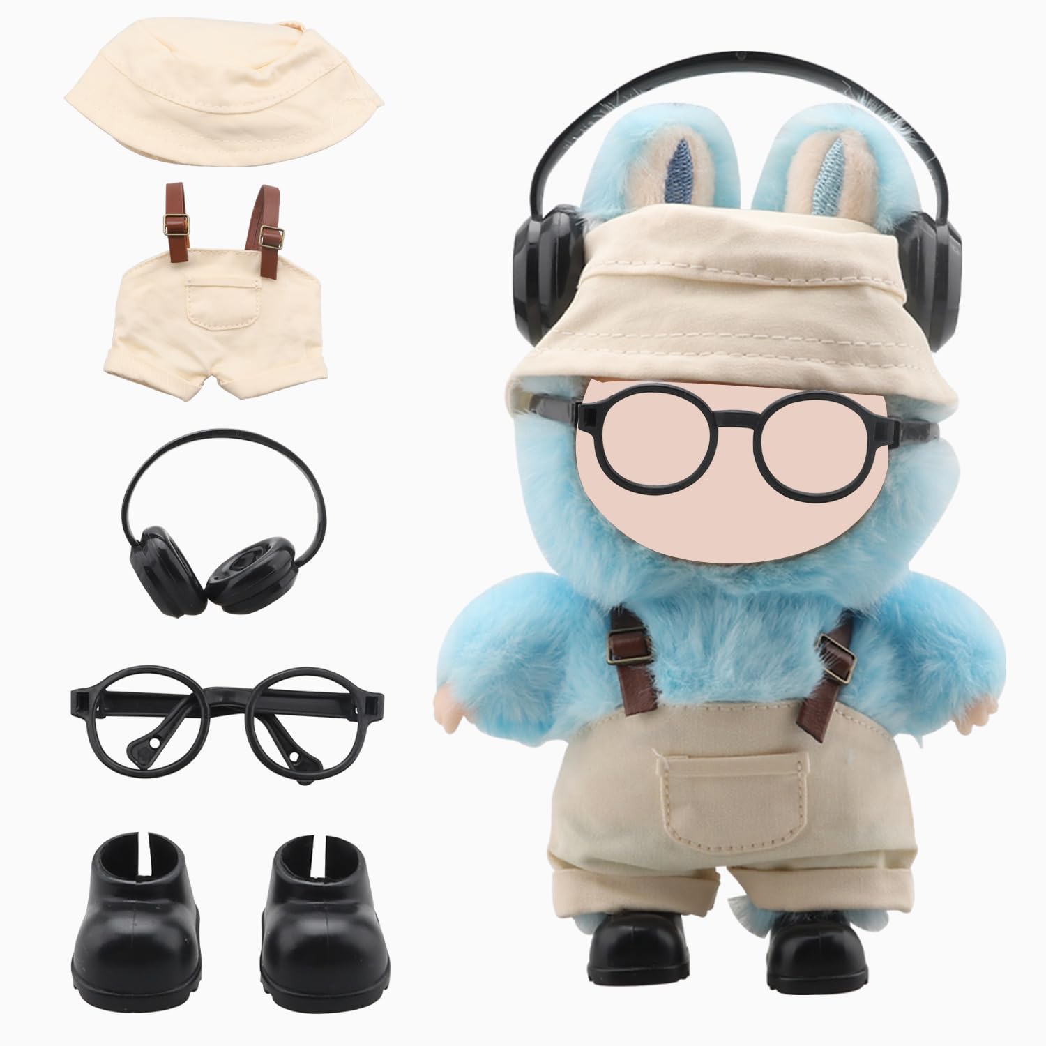 Doll Clothers for Labubu Doll Outfits Set for 17cm Labubu, Pop Style Costumes Accessories for Labubu Dolls Figures (Beige