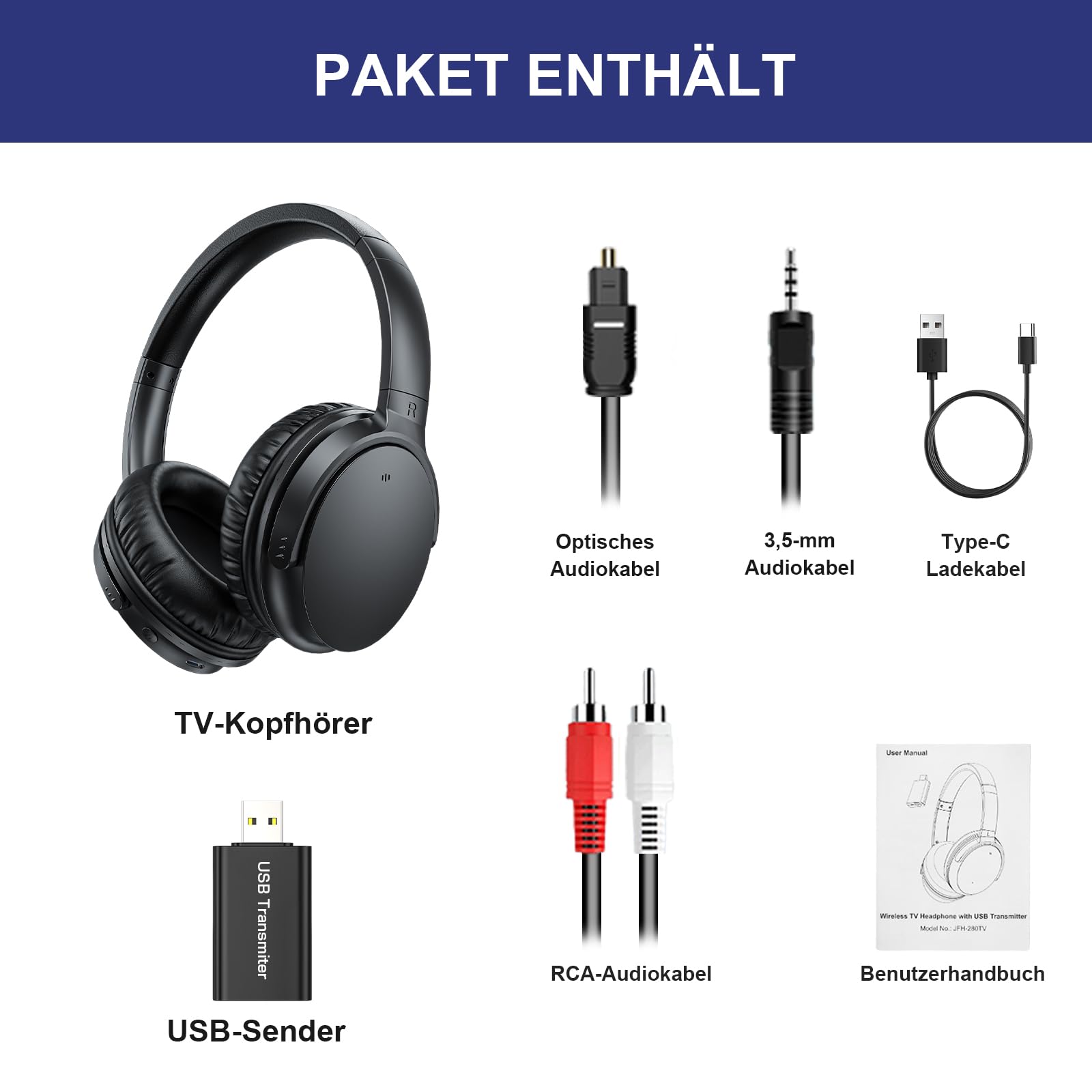 Kabellose TV-Kopfhörer für Senioren AptX Low Latency Over-Ear Headset mit USB-Sender Lauter & Klarer 20 Stunden Spielzeit