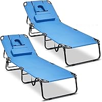 Vista 14 de Goplus Silla de bronceado, silla de playa plegable con agujero facial, almohada extraíble, correa de transporte, posición ajustable, silla