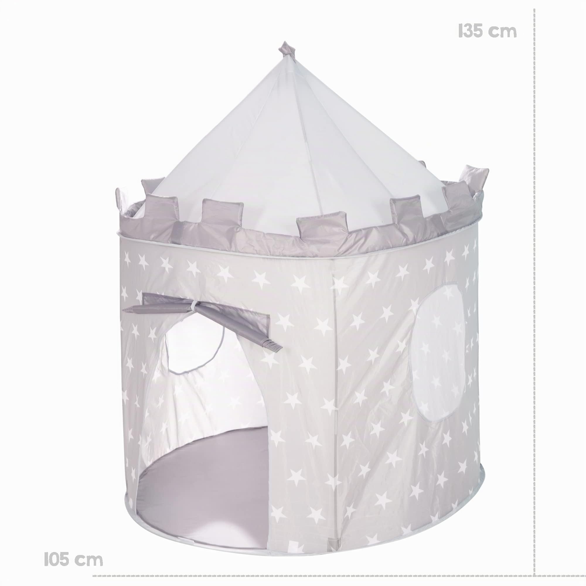 roba Tenda da Gioco - Little Stars - Casetta da Gioco in Tessuto - 105 x 135 cm - Telaio con Barre in Fibra di Vetro - Borsa Inclusa - Grigio