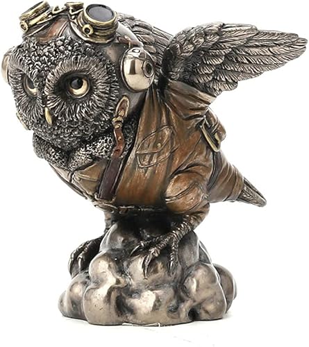 Veronese Design 4 1/8 "Flying Ace Aviator Owl Steampunk Estatua de resina bronceada fundida en frío Estatua Animal Estatua Militar Coleccionable