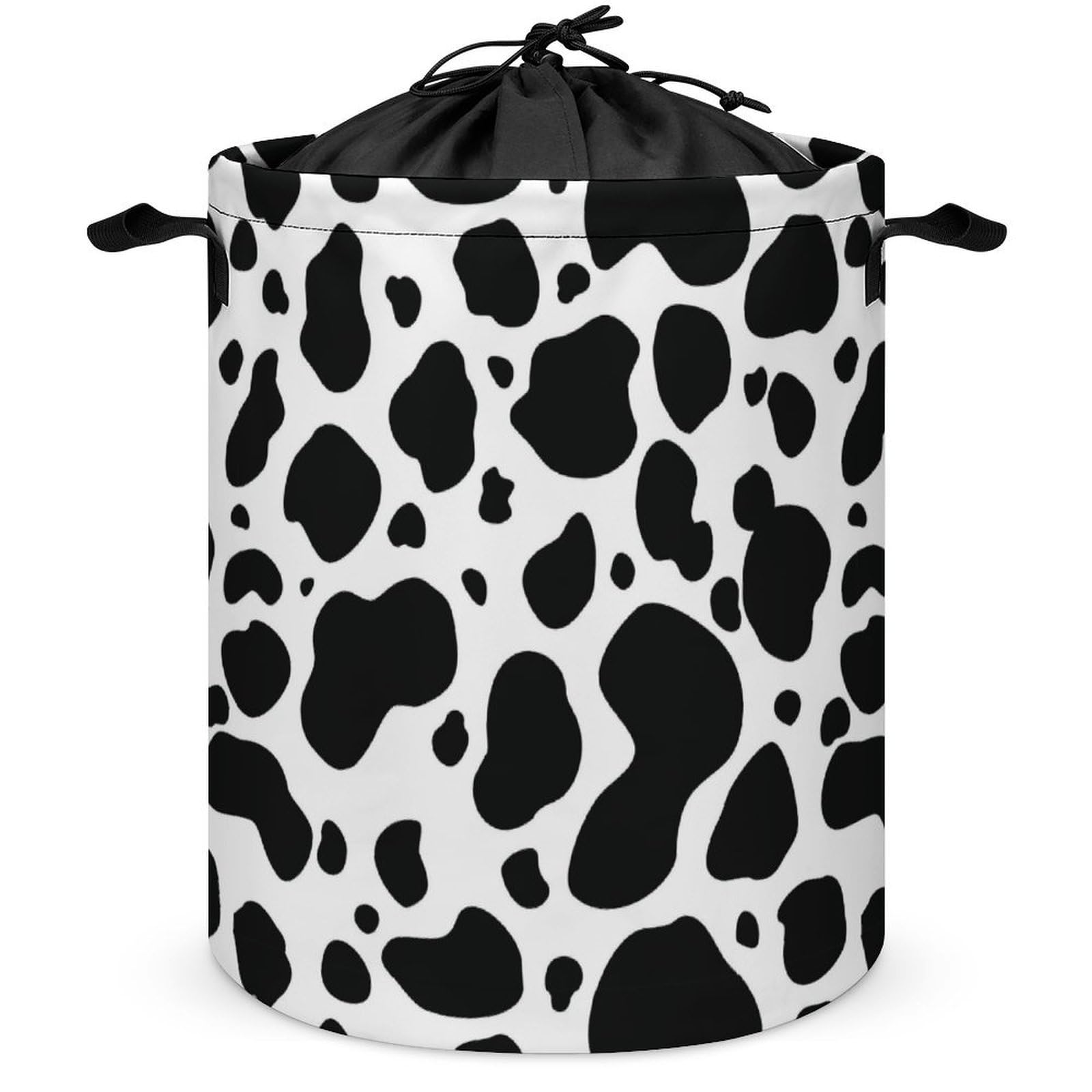 Qjjinxior Drawstring Laundry Hamper, Cow Print Laundry Basket, Washing Basket with Handle