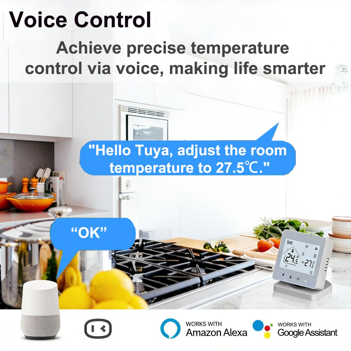 Termostato de ambiente Wi-Fi con control digital de calefacción central, compatible con Alexa para Google Assistant para Tuya para calefacción por suelo radiante de gas y agua caliente