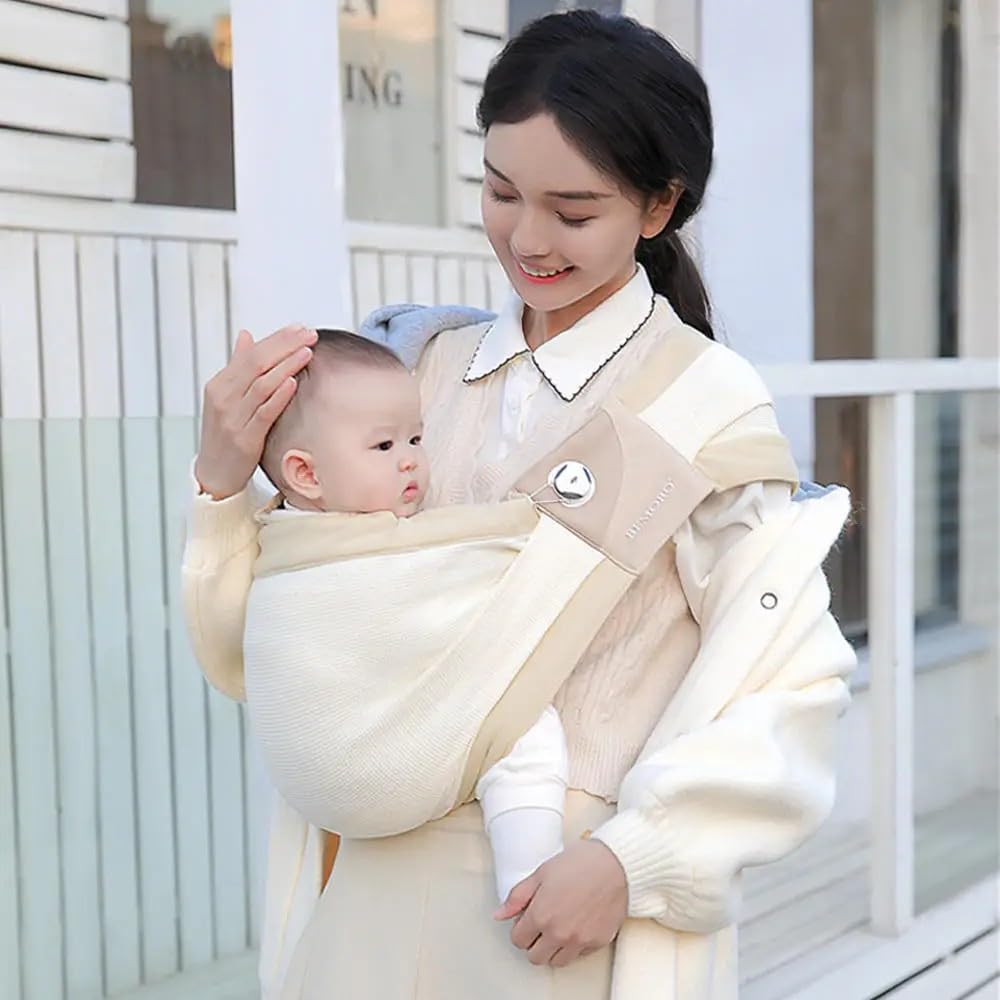 Baby Sling Carrier 8-30 lbs, Newborn Nursing, Toddler Carrier with Safety Buckle, Knob Tech Baby Closer, Adjustable Shoulder Strap, Portable and Lightweight (Beige)