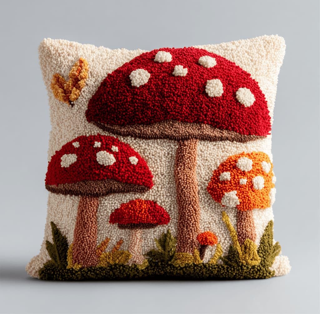 Kitquiver Latch Hook Rug Kits for Adults Mushrooms DIY Latch Hook Cushion Cross-Stitch Embroidery Cushion Cover for Home Sofa Decoration 17X17 in.