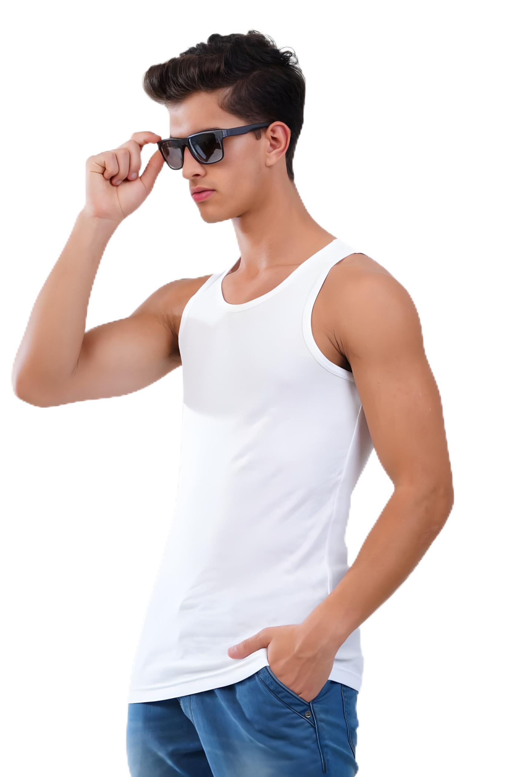 Men's Cotton Vest | Soft & Breathable Sleeveless Innerwear for Men | Comfortable Gym, Casual Banian | Regular Fit White Vest-image-46