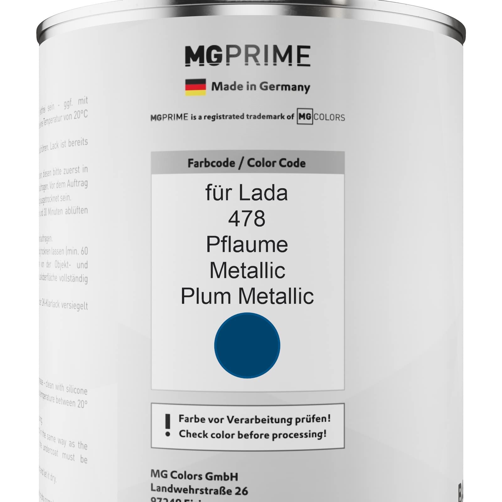 MG PRIME Lakier samochodowy Zestaw puszek dla Lada 478 Pflaume Metallic/Plum Metallic Lakier bazowy 2K Utwardzacz do lakieru bezbarwnego gotowy do natrysku 2,5L