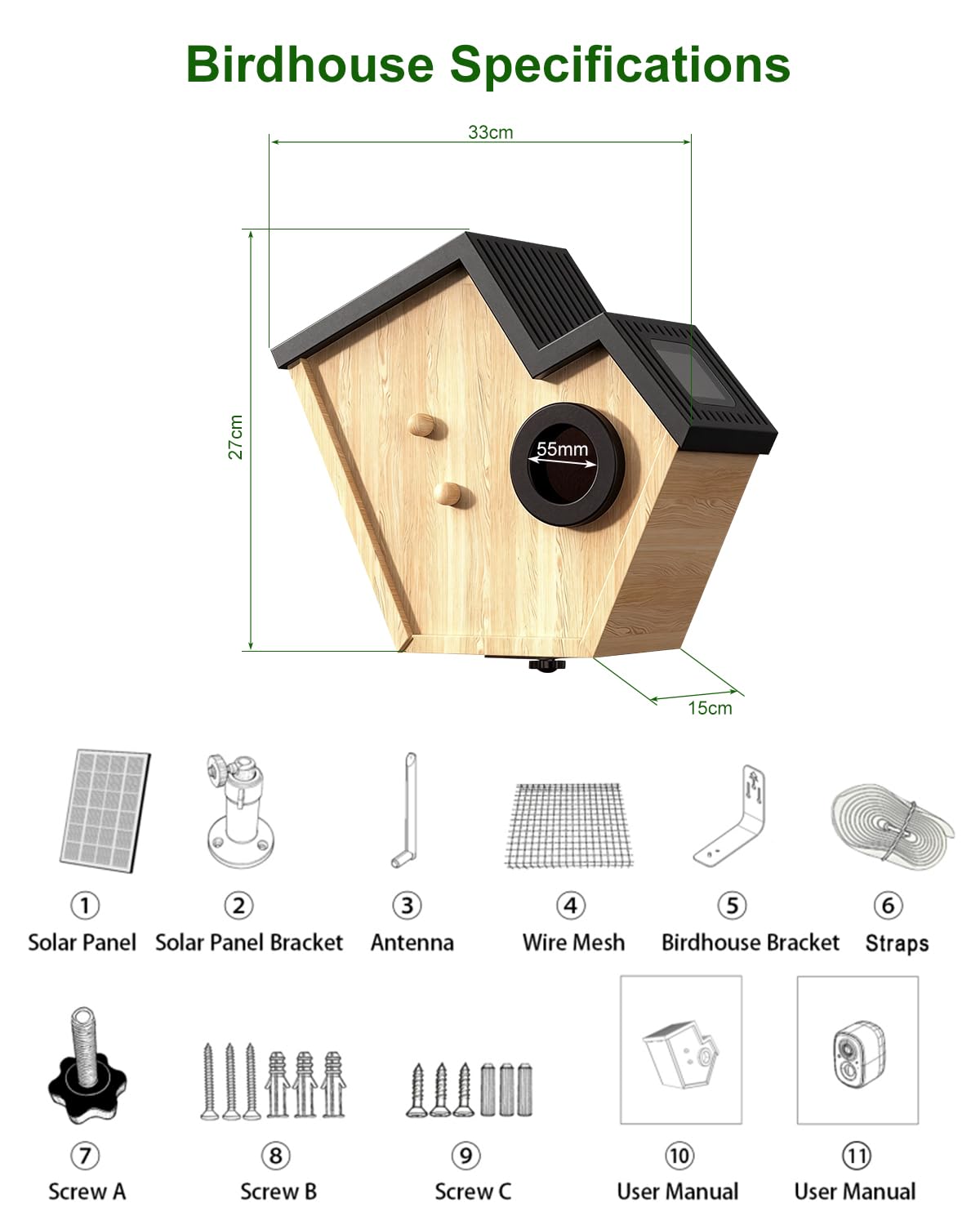Caja nido con cámara HD alimentada por energía solar, Live Stream Al Detector de aves, observa la anidación y la eclosión, memoria en la nube y SD, entrada de 35 mm y protección IP65, idea de regalo