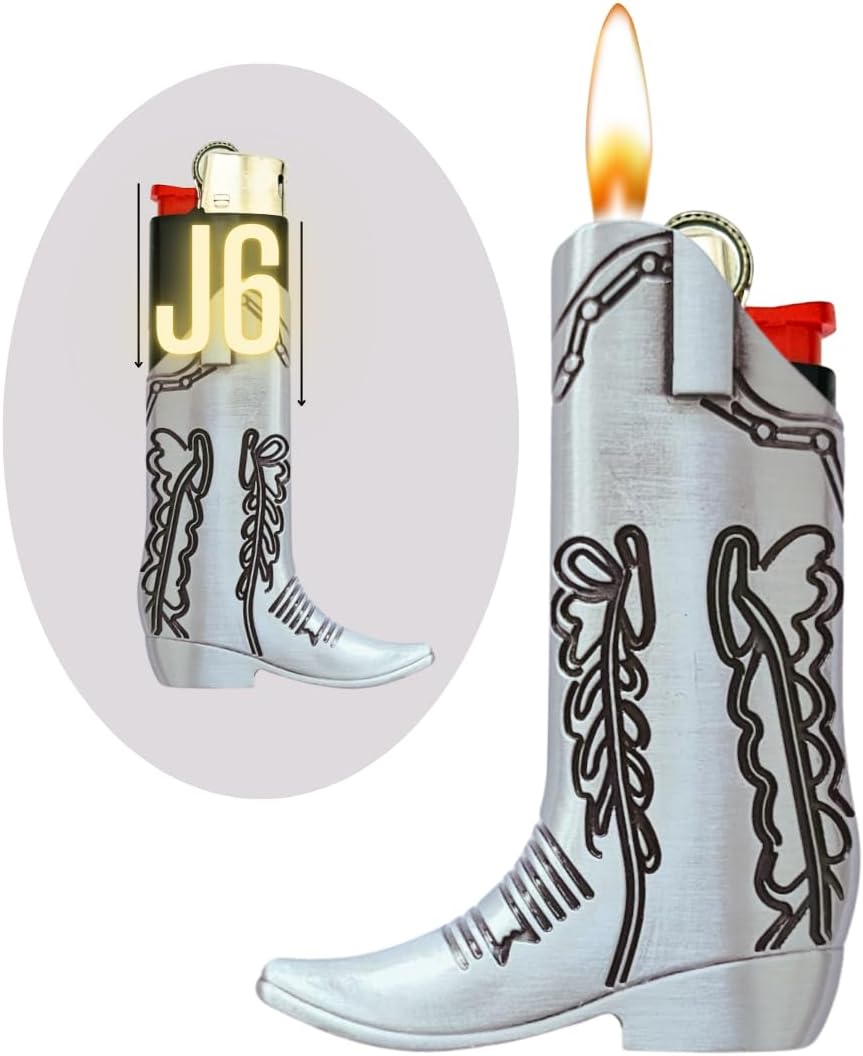 Cowboy Boot Lighter Case. Cow Boy Boot Lighter Holder Sleeve for J5 and J6 BIC Lighters. 3 Colors to Choose from. | Lighters NOT Included (Silver, Full Size J6)