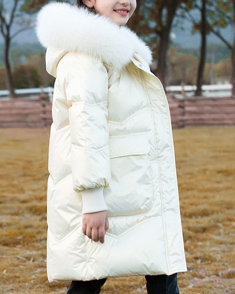 Niñas Chaqueta de Plumón Brillante Acolchado Invierno con Capucha de Pelo Sintética Puffer Parka Ropa de Abrigo de Invierno Cálido