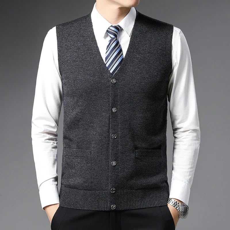 Dninmim Men's V-Neck Sleeveless Sweater Vest Cardigan Solid Pocket Casual Warm Knit Waistcoat Top3