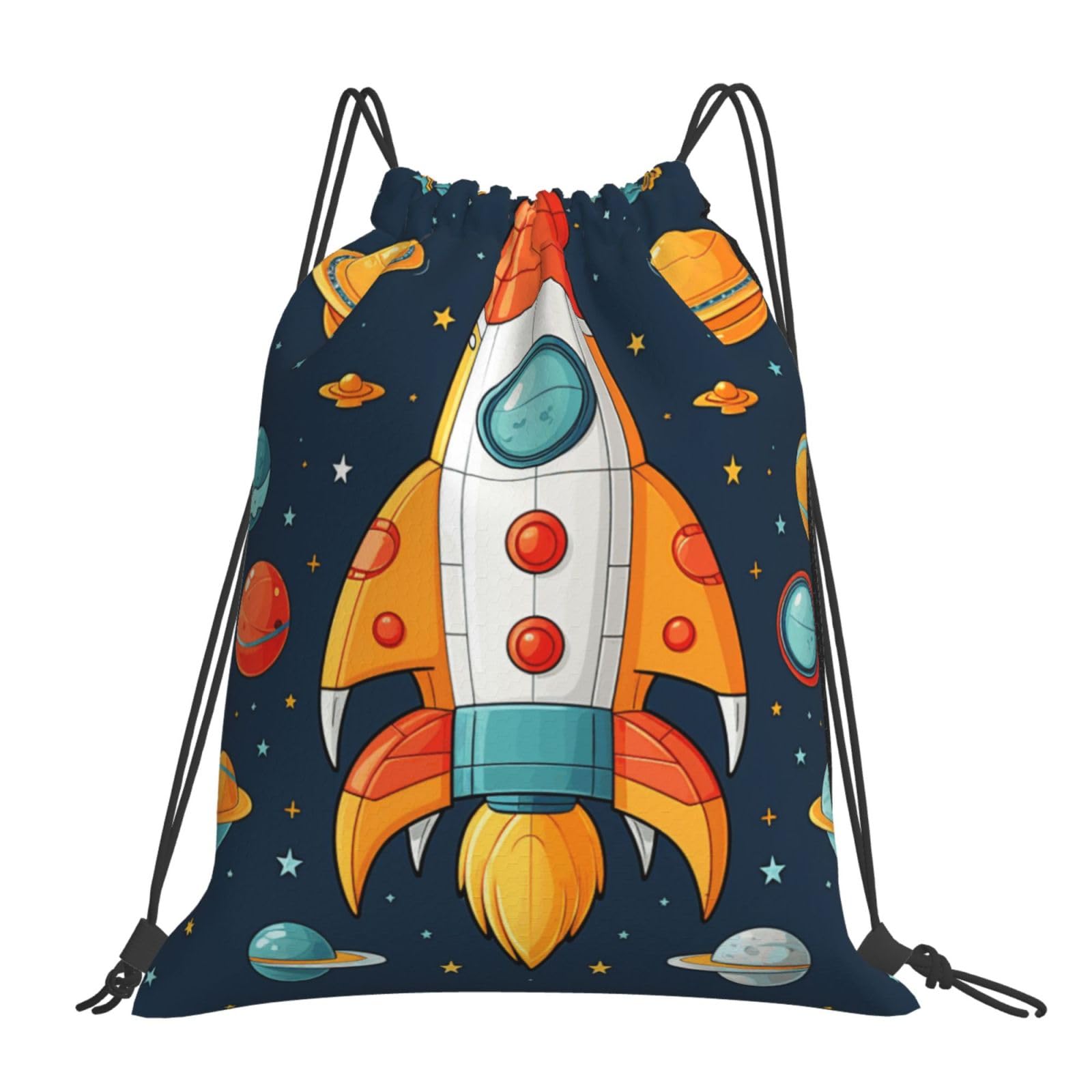 TOXOCMDKLE Drawstring Bag Backpack Rocket Clipart Space Ship Sackpack Foldable String Bags Sports Gym Bag For Shopping Yoga