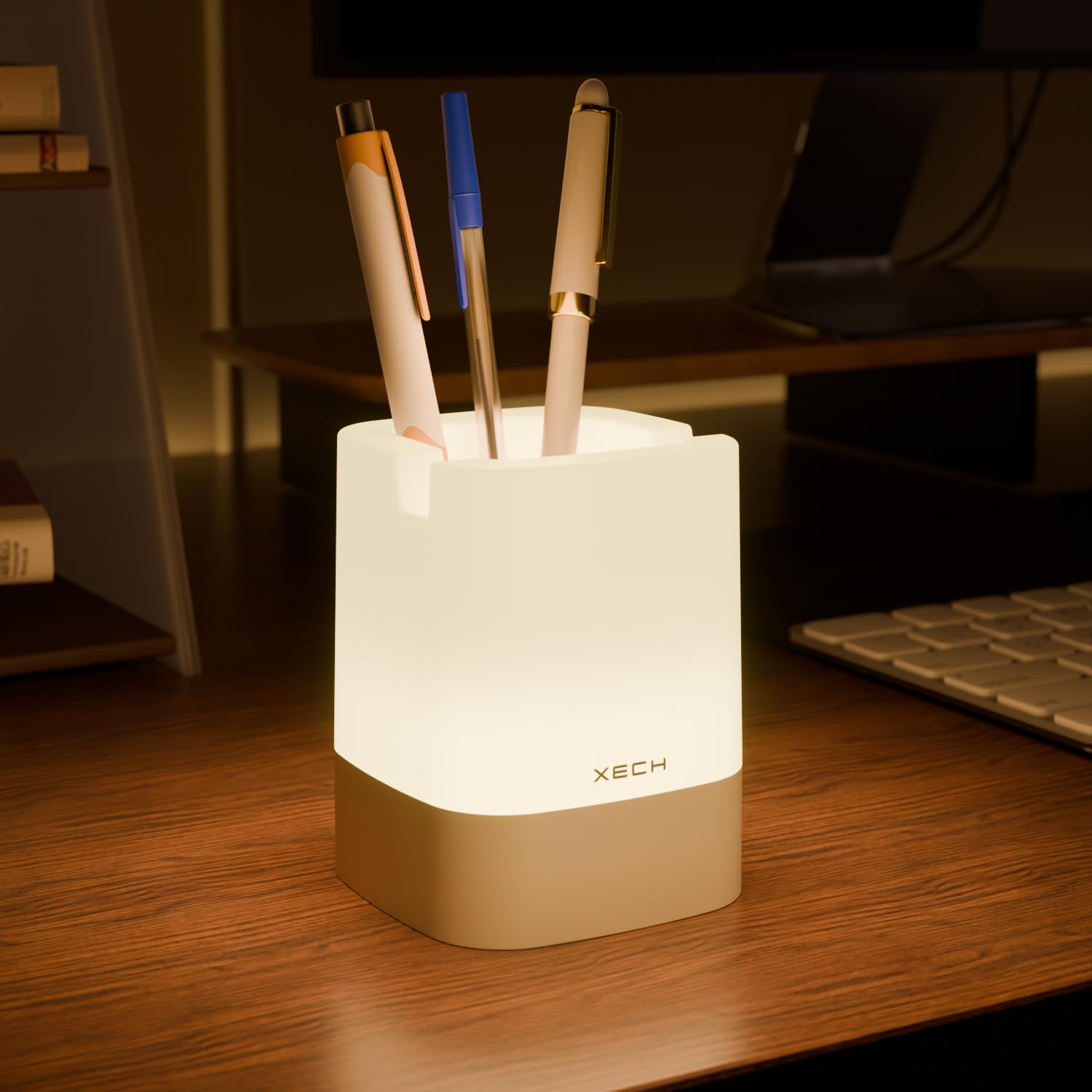 Xech Pen Stand with Ambient Night Light & Mobile Holder | 3-Colour Ambient Light, Touch Control | Rechargeable Night Lamp for Office, Study & Bedside (Nova)-picture-29