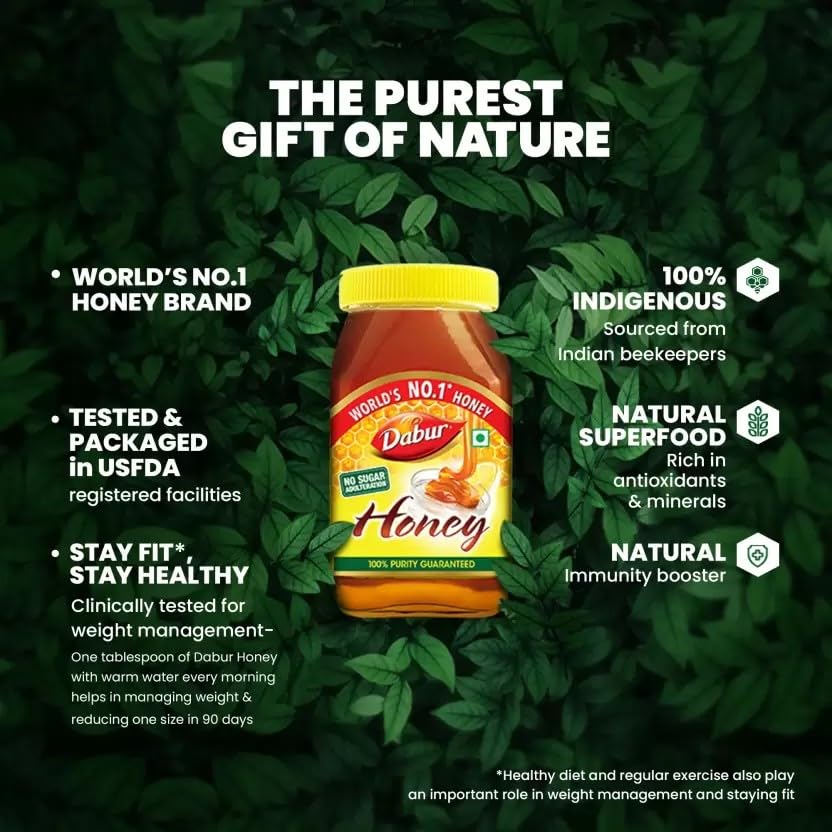 Image of Dabur Honey - 1.2kg | 100% Pure | World's No.1 Honey Brand with No Sugar Adulteration | For Fitness & Health | Natural Immunity Booster | 100% Indigenous | Rich in Antioxidants & Minerals (Pack of 3)
