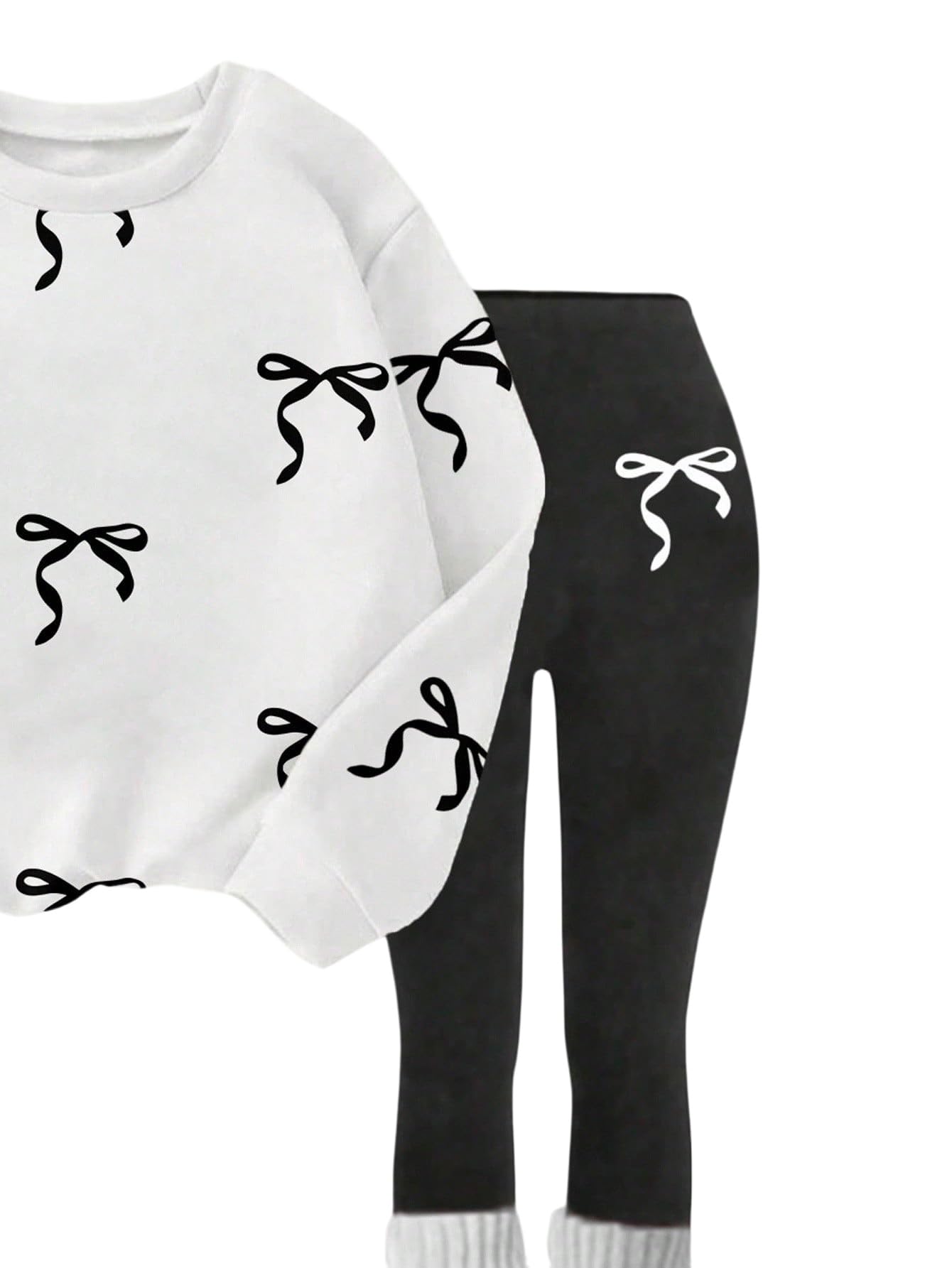 SweatyRocks Dziewczęcy dwuczęściowy zestaw strojów dla dzieci w wieku 8-12 lat, legginsy i top, bluza z kokardką, 2-częściowy strój dla nastolatek i dziewcząt