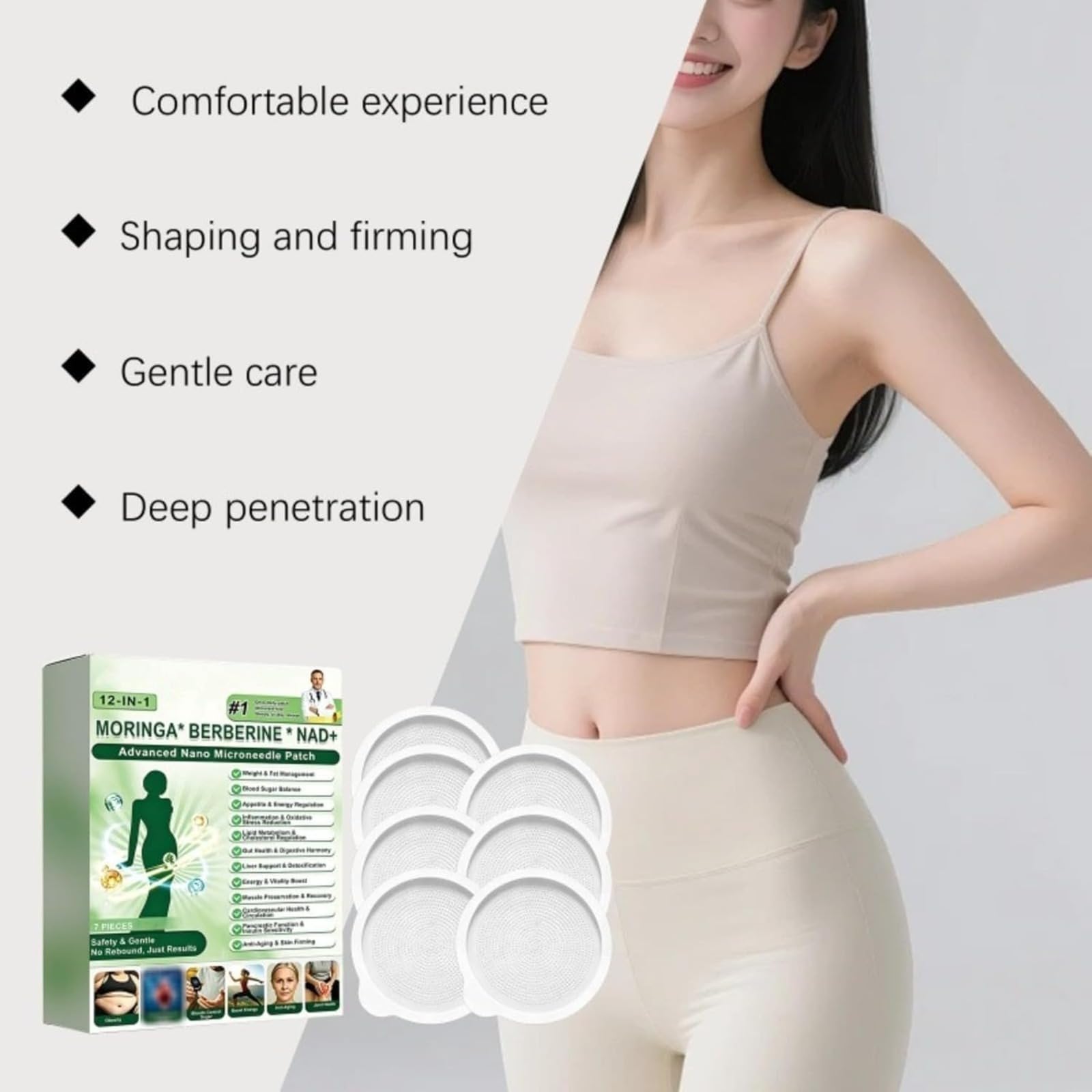 Moringa x Berberine 12 in 1, patch dimagranti con nano-micro-aghi, ingredienti naturali, portatili e confortevoli