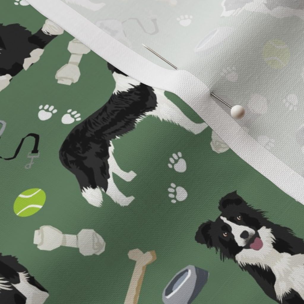 Spoonflower Fabric - Border Collie Toys Tennis Balls Neutral Medium Green Collies Dogs Printed on Petal Signature Cotton Fabric by The Yard - Sewing Quilting Apparel Crafts Decor