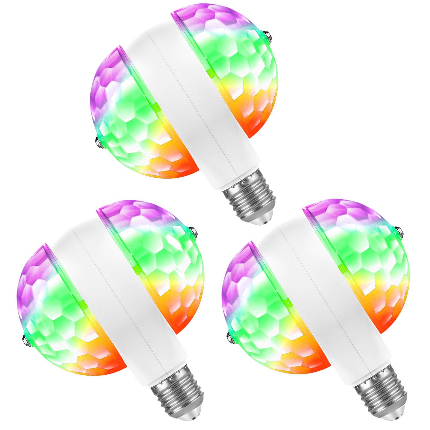 Disco Lights Colorful Rotating Magic Ball Lights, AC85-265V E26/E27 RGB LED Stage DJ Light Multi-Colored Fun Lamp for Dance Parties Birthday Karaoke Halloween Christmas (3 Pack)