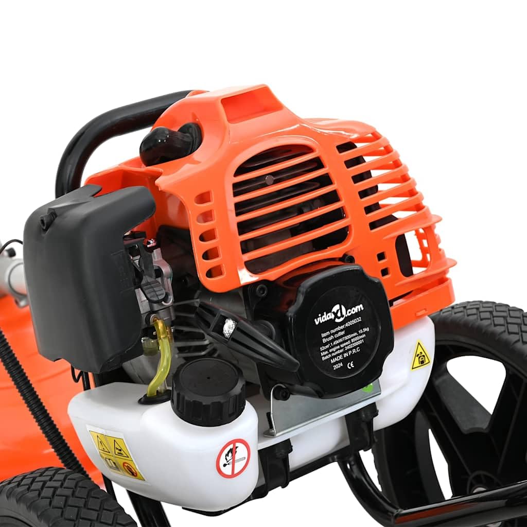 Desbrozadora de gasolina con ruedas, 52 cc, 1,45 kW, para cuidado de jardín, con hilo de nailon