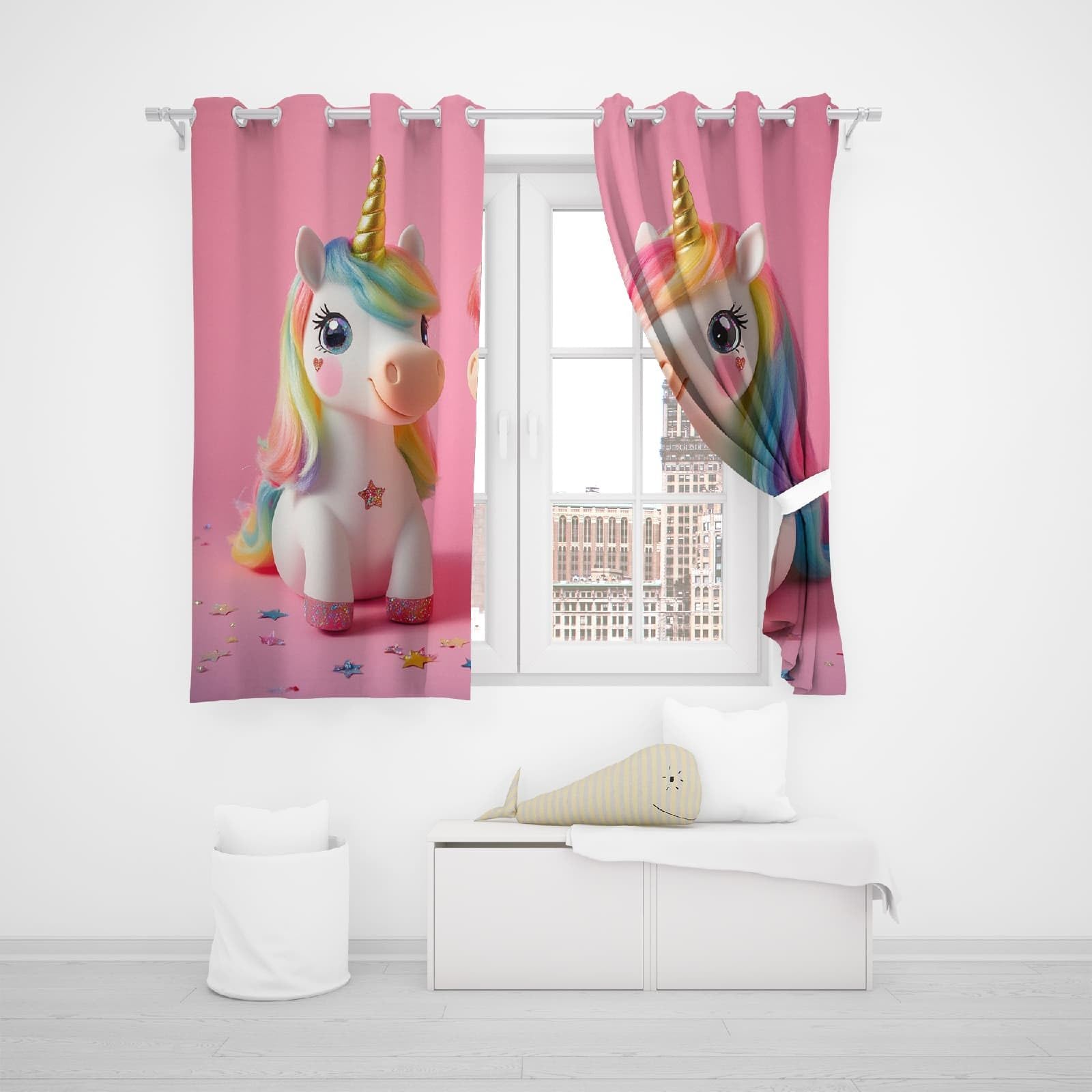 Générique Rideau Occultant Thermiques 140L X 225H cm Lot de 2 Motif Licorne Dessin Animé Rideaux Anti UV à Oeillets Anti Froid Draperies Chaleur Rose pour Chambre Salon Maison,Decoration Curtains
