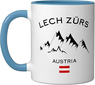 Lech Zürs Austrian Mountain Austria Alpine Souvenir Alps Ceramic Mug, Blue/White