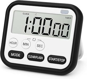 AERYS Digital Kitchen Timer and Stopwatch, Large LCD Display, 24-Hour Countdown, Loud Alarm Clock, Magnetic Back, Retractable Stand, Flashing Light, for Study, Cooking, Gym, Athlete, Office (Black)