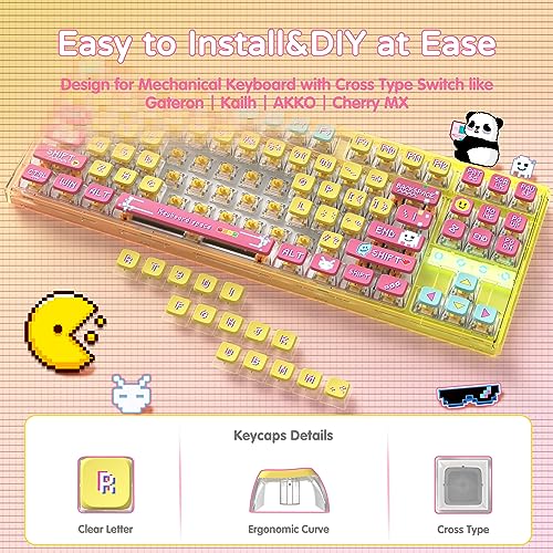MAMBASNAKE 120 Keys PBT Pudding Keycaps Set,ASA Profile,Dye-Sublimation,ANSI US Layout for 61 68 87 98 104 108 Mechanical Keyboard,Compatible with Cherry Gateron Otemu Kailh MX Structure(Retro Pixel) - Image 4