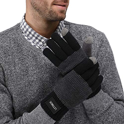 LETHMIK Unique MIX Knit Winter Gloves,Mens Touch Screen Warm Wool Lined Cold Weather Texting Gloves Black