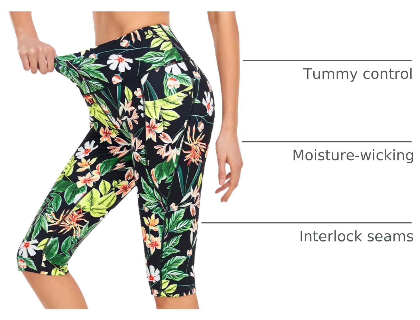 RIMLESS 7 Women's Leggings with Pockets High Waist Cotton Yoga Pants Workout Running Athletic Capris image 4