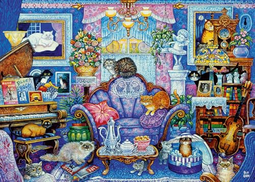Wonder Forge Cats in The Blue Room 1000 Piece Jigsaw Puzzle for Adults | Unique, Perfectly-Fitting Pieces | Fun, Vibrant Imagery | Amazon Exclusive