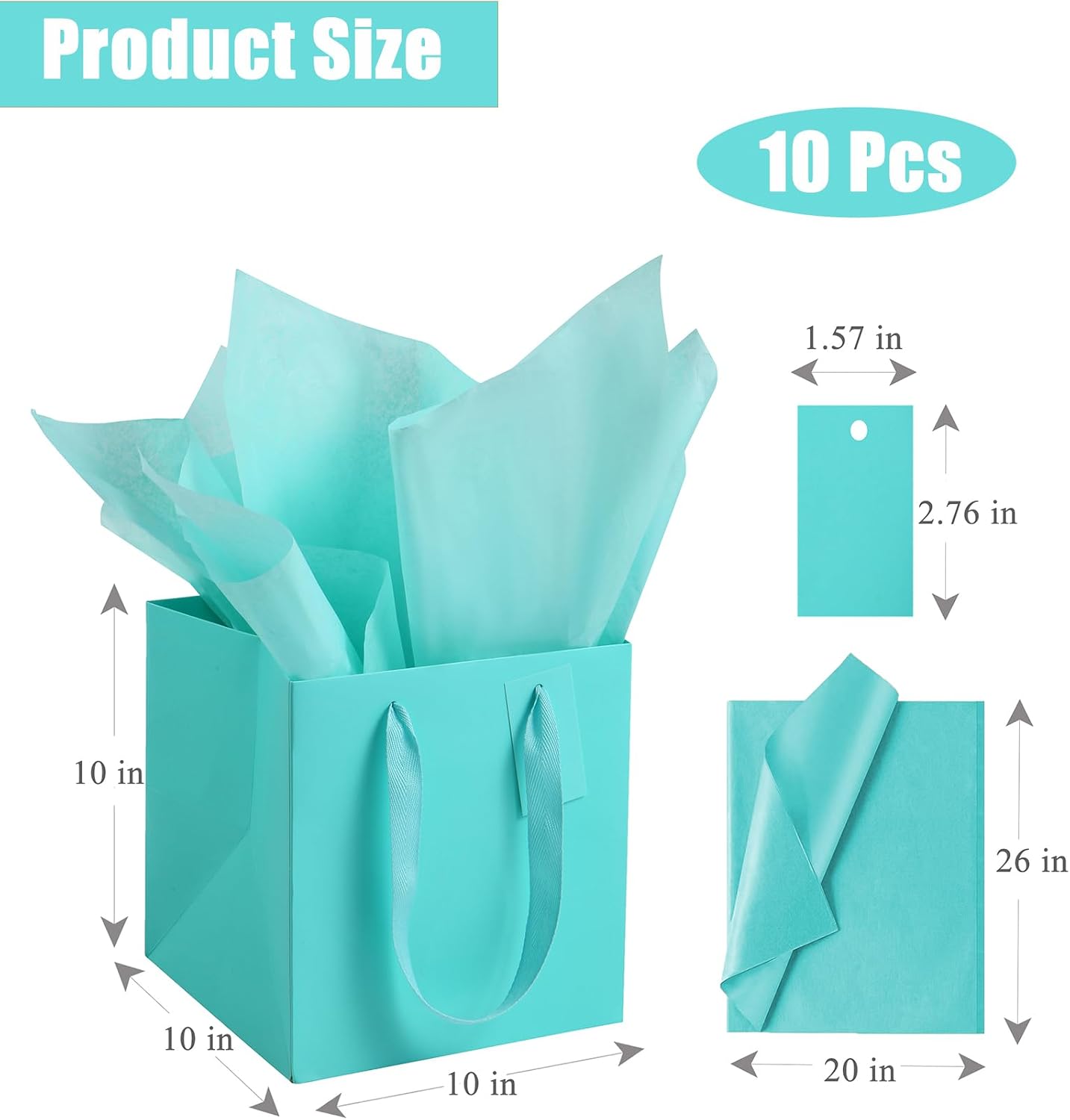 ADIDO EVA 10 Pcs Teal Gift Bags Square Gift Bags with Handles 10x10x10 in image 2