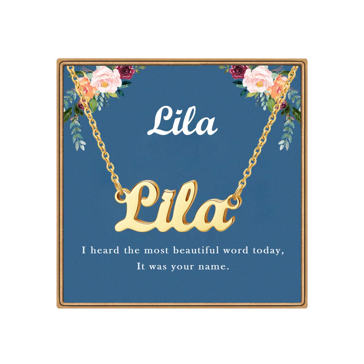 Ldurian Custom Name Necklace, Personalized Name Plate Pendant Necklace Pre Gifts, Charm Pre-made Jewelry for Mom Mama Birthday Anniversary