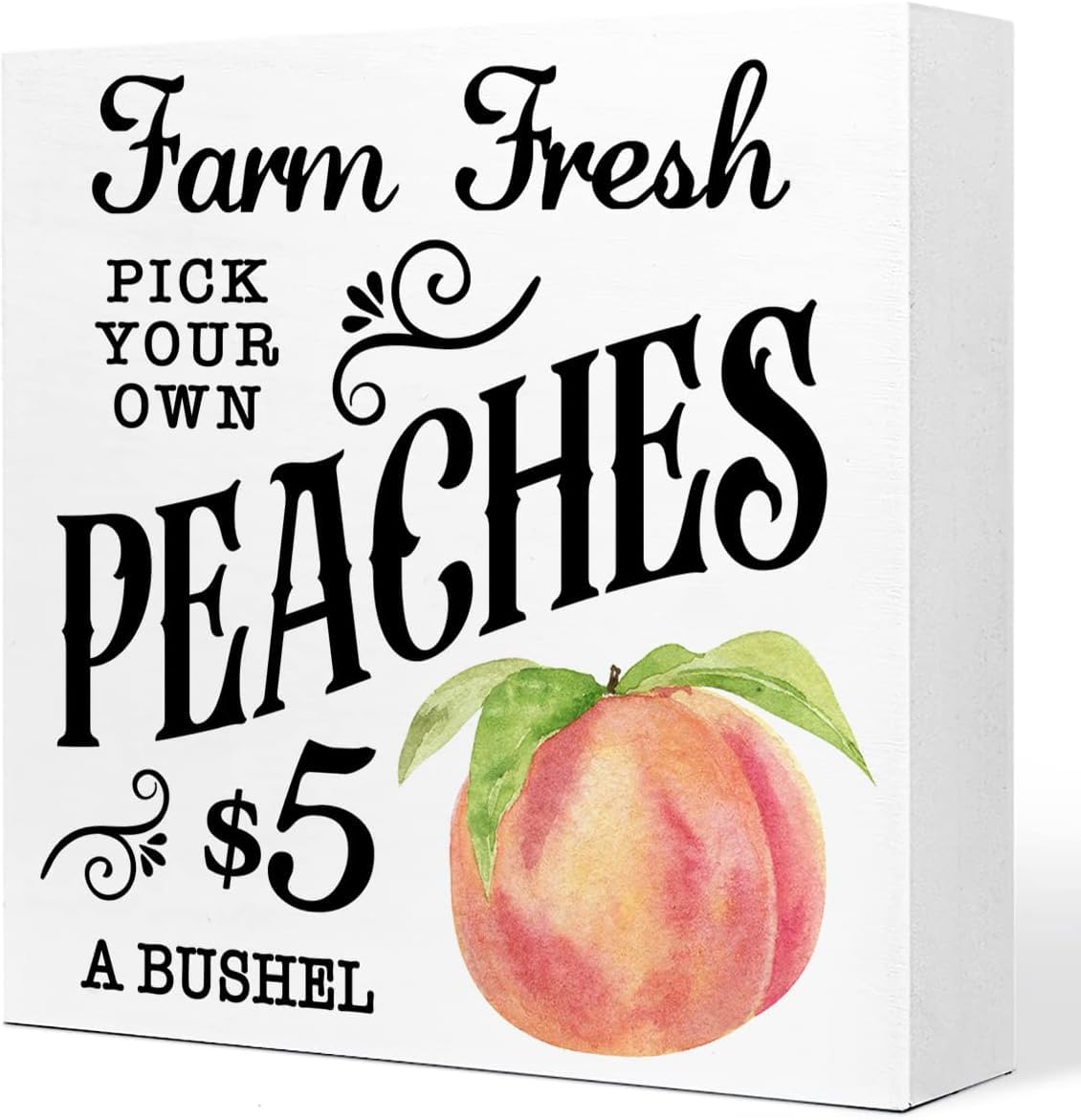 Farm Fresh Peaches Box Sign 7x7 Inch Rustic Farmhouse Decor