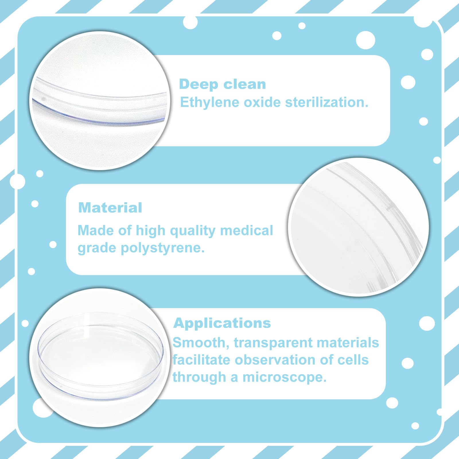 Lot de 600 bols à pétri en plastique de 60 mm avec couvercle, bol de culture de laboratoire, bols de pétri pour écoles et culture de laboratoire, levure bactérienne